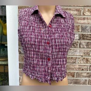 90s Y2K Plaid Youth Size Basic Equipment Maroon/Navy/White Smocked Vest Top